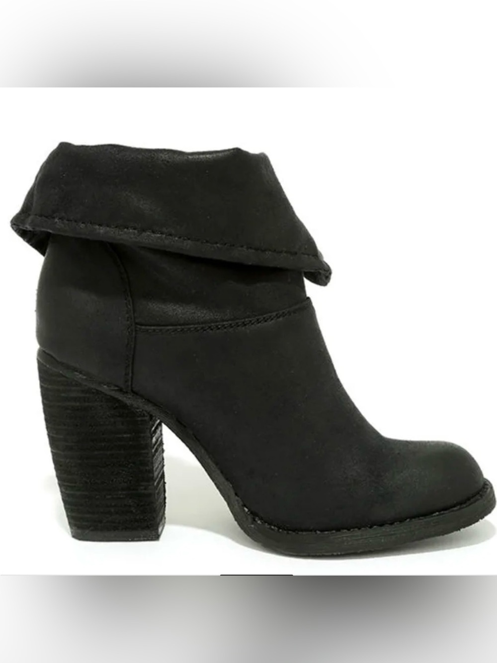 Sbicca Black Fold-Over Ankle Booties with Stacked Heel
